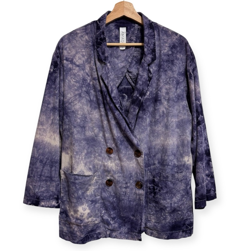 Amadi Anthropologie Tie Dye Linen Blend Oversized Blazer